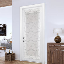 Charger l'image dans la galerie, Rideau magnétique PAOMA, modèle Symphonie avec 4 aimants fortes sur les côtés, pour habiller fenêtre avec tringle aimantée sur toute la longueur solide et sans percage fabriqué au Québec Canada. Voilage semi-transparent blanc avec broderie de branches  grises. Prix abordable