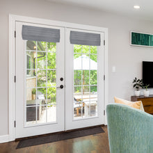 Charger l'image dans la galerie, Store romain magnétique doublé opaque remonté avec plis modèle Shantung pour portes française en acier avec tringle à rideau solide incluse sans percage ni corde